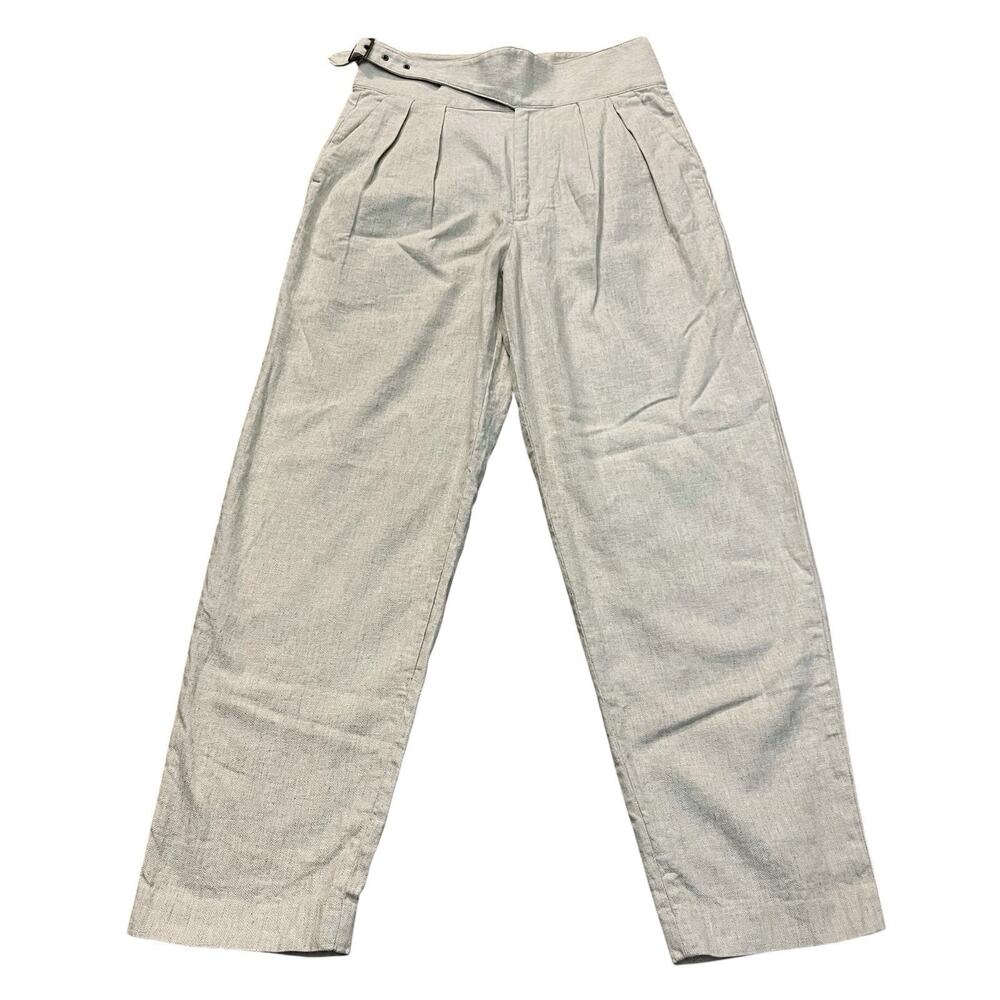 Banana Republic Seafarer Pants 4 Cream Herringbone Linen Blend Belted Pleated